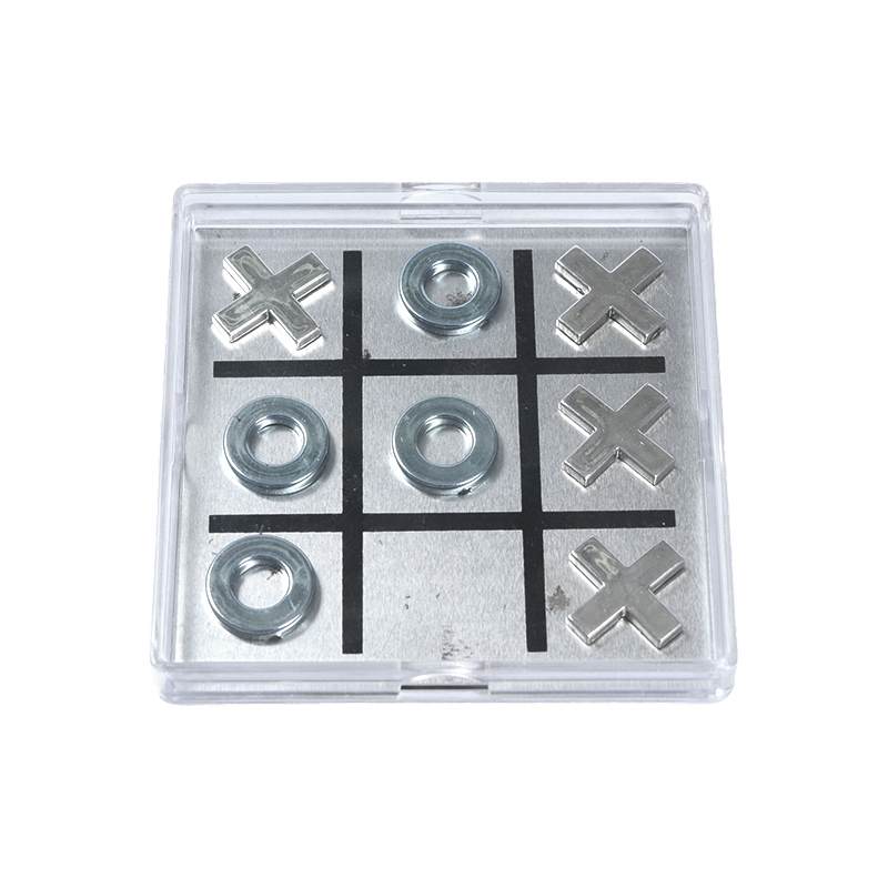 Magnetická kovová súprava Tic-Tac-Toe v priehľadnom akrylovom puzdre