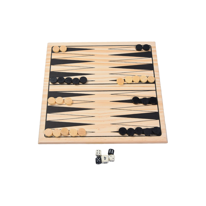 Drevená herná súprava s vintage a farebným balením Klasická stolová hra Backgammon