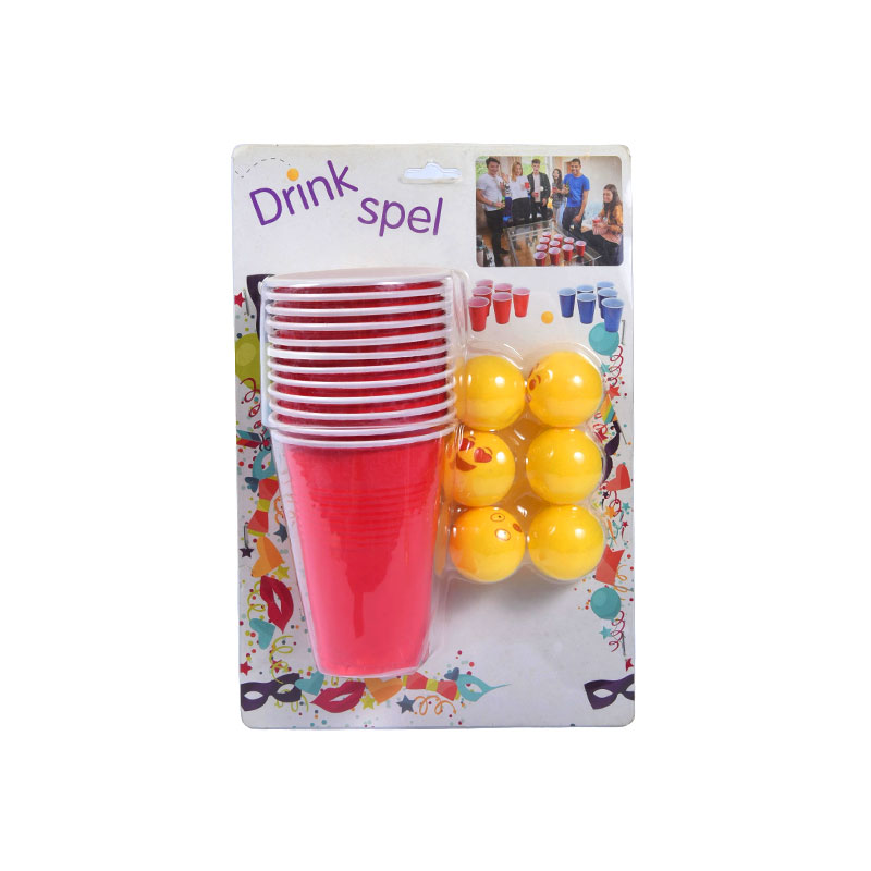 Súprava spoločenských hier „Drink Spel“ – obsahuje červené poháre a žlté loptičky