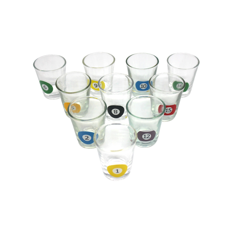 10 okuliarov s číslami biliardových gúľ so súpravou brokovníc s motívom bazéna s trojuholníkovým stojanom